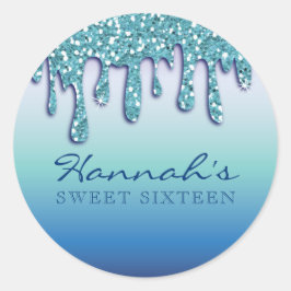 Aqua Blue Sparkle Drippy Drip Party Swag Ronde Sticker