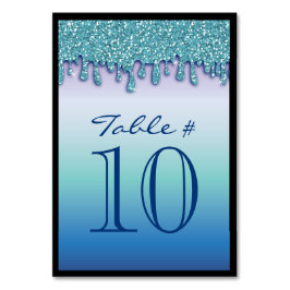 Aqua Blue Sparkle Drippy Drip Table Aantal zitplaa Kaart