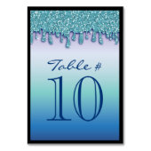 Aqua Blue Sparkle Drippy Drip Table Aantal zitplaa Kaart (Achterkant)
