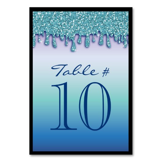 Aqua Blue Sparkle Drippy Drip Table Aantal zitplaa Kaart (Voorkant)