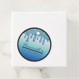 Aqua Blue Sparkle Drippy Drip verjaardagsfeestje c Bedankjes Labels