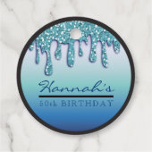 Aqua Blue Sparkle Drippy Drip verjaardagsfeestje c Bedankjes Labels (Achterkant)