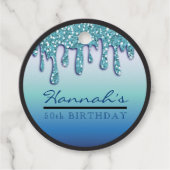 Aqua Blue Sparkle Drippy Drip verjaardagsfeestje c Bedankjes Labels (Voorkant)