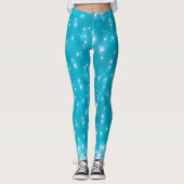 Aqua Blue Sparkle Faux Glitter Leggings (Voorkant)