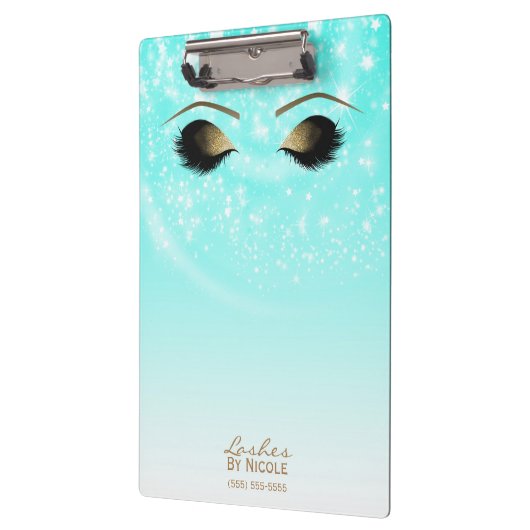 Aqua Blue Sparkle Gold Makeup Eyes Lashes Modern Klembord (Links)