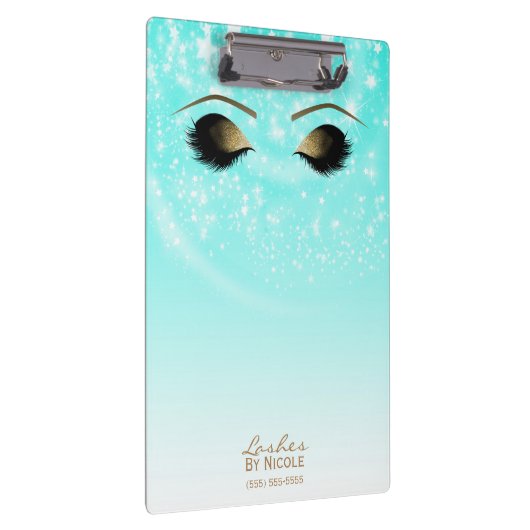 Aqua Blue Sparkle Gold Makeup Eyes Lashes Modern Klembord (Rechts)