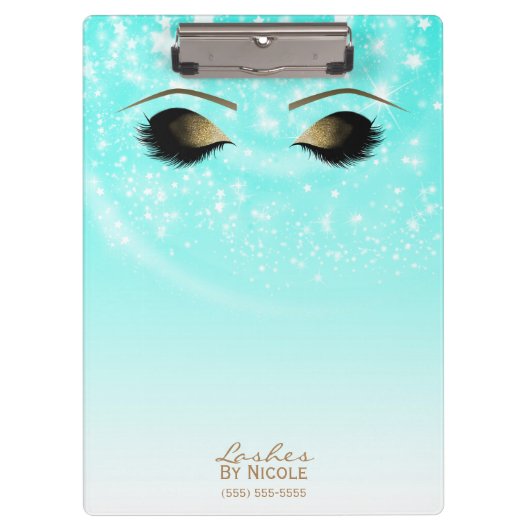 Aqua Blue Sparkle Gold Makeup Eyes Lashes Modern Klembord (Voorkant)