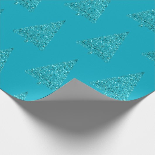 Aqua Blue Sparkle kerstboom Cadeaupapier (Hoek)