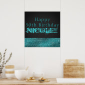Aqua Blue Sparkle Modern Glam Sequins Party Banner Poster (Keuken)