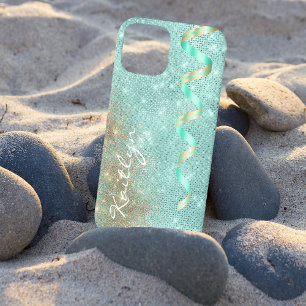 Aqua Blue Sparkle Ribbon Glam Case-Mate iPhone Case