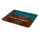Aqua blue sparkle rustige houtfamilie Monogram deu Snijplank (Hoek)