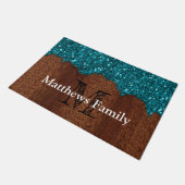 Aqua blue sparkle rustige houtfamilie Monogram Deurmat (Schuin)