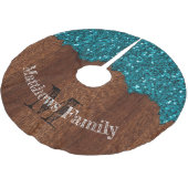 Aqua blue sparkle rustige houtfamilie Monogram Kerstboom Rok (Gekanteld)