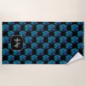 Aqua blue sparkles diamantgeometrisch Monogram Strandlaken (Voorkant)