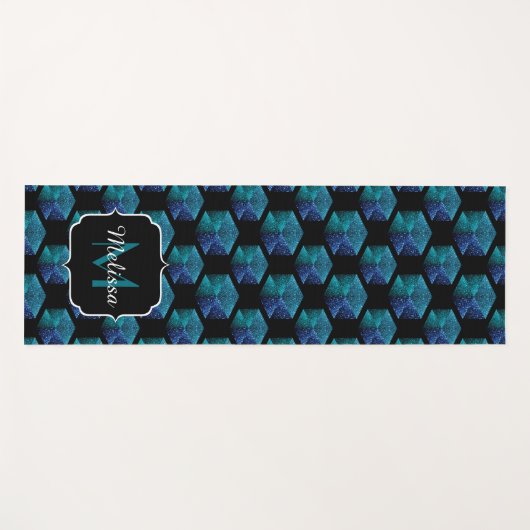Aqua blue sparkles diamantgeometrisch Monogram Yogamat (Voorkant (horizontaal))