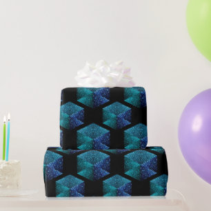 Aqua blue sparkles diamantgeometrisch patroon zwar cadeaupapier