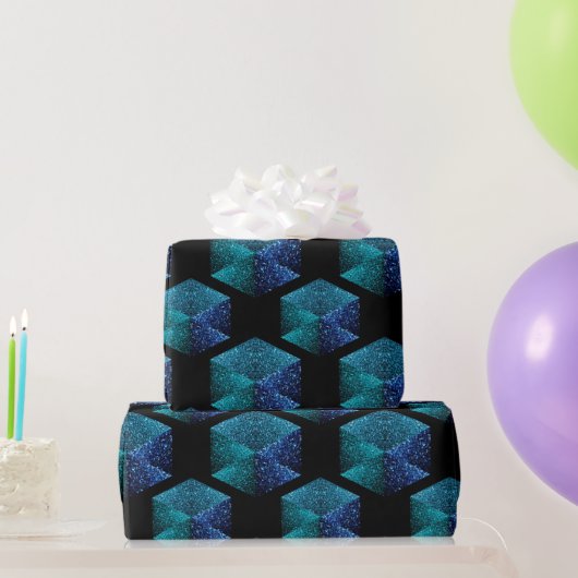 Aqua blue sparkles diamantgeometrisch patroon zwar cadeaupapier (Feestgeschenken)