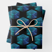 Aqua blue sparkles diamantgeometrisch patroon zwar inpakpapier vel (In situ)