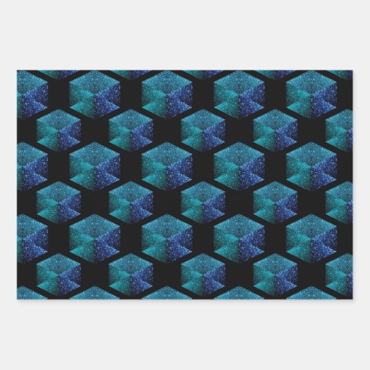 Aqua blue sparkles diamantgeometrisch patroon zwar inpakpapier vel (Voorkant)