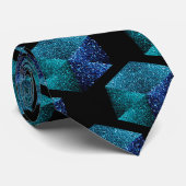 Aqua blue sparkles diamantgeometrisch patroon zwar stropdas (Opgerold)