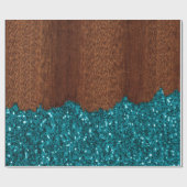 Aqua blue sparkles glitter rustige bruin hout cadeaupapier (Vlak)