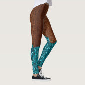 Aqua blue sparkles glitter rustige bruin hout leggings (Rechts)