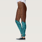 Aqua blue sparkles glitter rustige bruin hout leggings (Links)