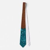 Aqua blue sparkles glitter rustige bruin hout stropdas (Voorkant)