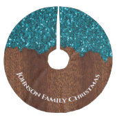 Aqua blue sparkles rustige brown Familienaam aange Kerstboom Rok (Voorkant)