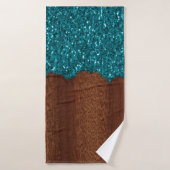 Aqua blue sparkles rustige bruin hout badhanddoek (Badhanddoek)