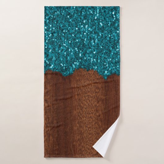 Aqua blue sparkles rustige bruin hout badhanddoek (Badhanddoek)