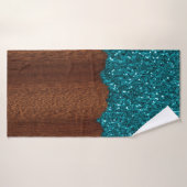 Aqua blue sparkles rustige bruin hout badhanddoek (Badhanddoek)