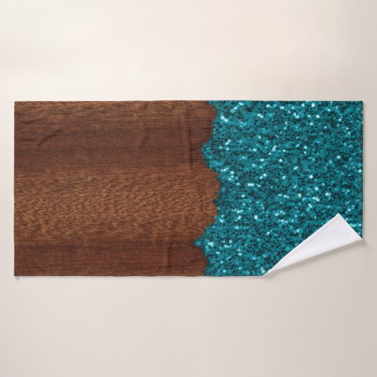 Aqua blue sparkles rustige bruin hout badhanddoek (Badhanddoek)