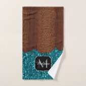 Aqua blue sparkles rustige bruin hout Monogram Bad Handdoek (Handdoek)