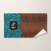 Aqua blue sparkles rustige bruin hout Monogram Bad Handdoek (Handdoek)