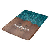 Aqua blue sparkles rustige bruin hout Monogram Badmat (Gekanteld)