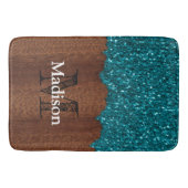 Aqua blue sparkles rustige bruin hout Monogram Badmat (Voorkant)