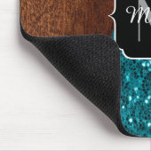 Aqua blue sparkles rustige bruin hout Monogram Muismat (Hoek)