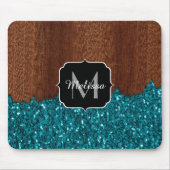 Aqua blue sparkles rustige bruin hout Monogram Muismat (Voorkant)
