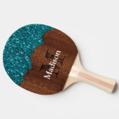 Aqua blue sparkles rustige bruin hout Monogram Tafeltennisbatje (Zijkant)