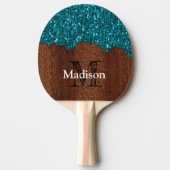 Aqua blue sparkles rustige bruin hout Monogram Tafeltennisbatje (Voorkant)