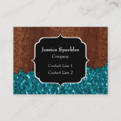 Aqua blue sparkles rustige bruin hout Monogram Visitekaartje (Voorkant)