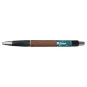 Aqua blue sparkles rustige bruin hout Personalisee Pen (Voorkant)