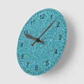 Aqua Blue Sparkly Faux Glitter Ronde Klok (Hoek)