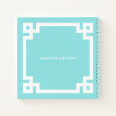 Aqua Blue Square Greek Key Border Monogram Notitieboek (Achterkant)