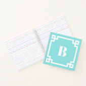 Aqua Blue Square Greek Key Border Monogram Notitieboek (Binnen)