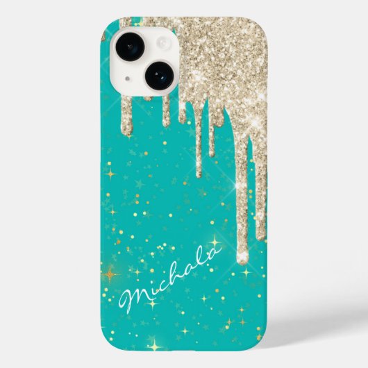 Aqua Blue Star Sparkle Silver Glitter Drivers Case-Mate iPhone Case (Achterkant)