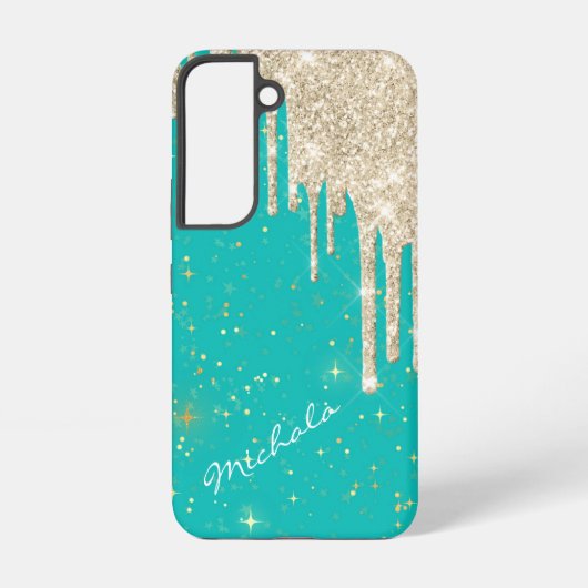 Aqua Blue Star Sparkle Silver Glitter Drivers Samsung Galaxy Hoesje (Achterkant)