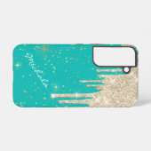 Aqua Blue Star Sparkle Silver Glitter Drivers Samsung Galaxy Hoesje (Achterkant horizontaal)