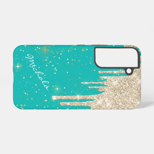 Aqua Blue Star Sparkle Silver Glitter Drivers Samsung Galaxy Hoesje (Achterkant horizontaal)